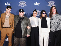 Achille Lauro, Jake La Furia, Paola Iezzi, Giorgia, and Manuel Agnelli attend the photocall for the press conference of X Factor at Teatro R...