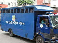 Prison vans transport students after police detain over 50 students for questioning from the Secretariat in Dhaka, Bangladesh, on October 23...