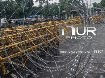 Security is tightened around the Bangabhaban premises as protests for the president's resignation continue in Dhaka, Bangladesh, on October...