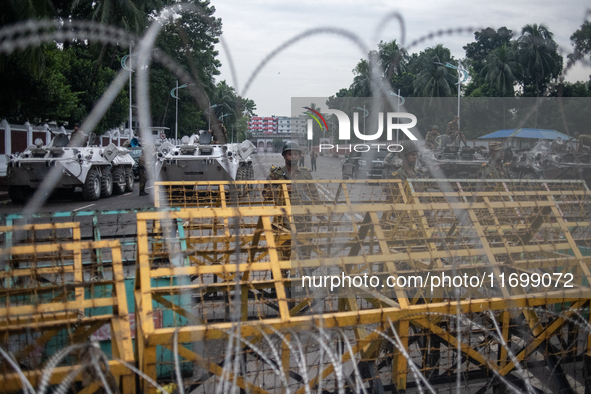 Security is tightened around the Bangabhaban premises as protests for the president's resignation continue in Dhaka, Bangladesh, on October...