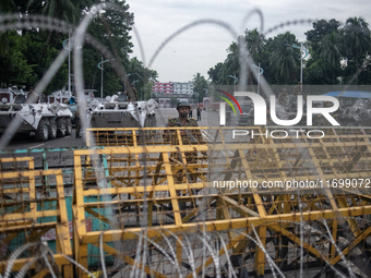 Security is tightened around the Bangabhaban premises as protests for the president's resignation continue in Dhaka, Bangladesh, on October...