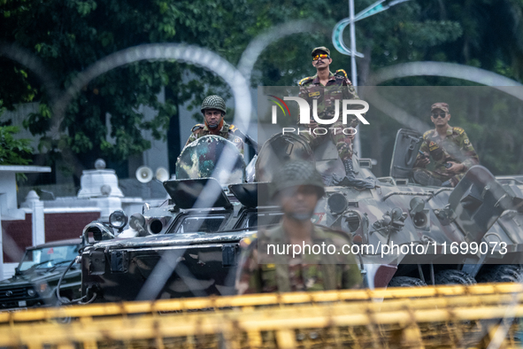 Security is tightened around the Bangabhaban premises as protests for the president's resignation continue in Dhaka, Bangladesh, on October...