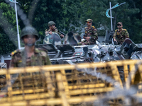 Security is tightened around the Bangabhaban premises as protests for the president's resignation continue in Dhaka, Bangladesh, on October...