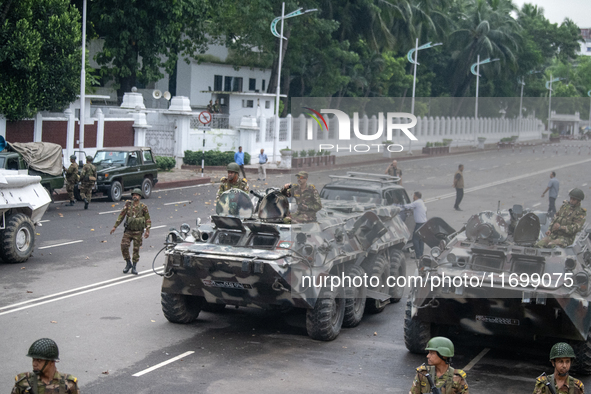 Security is tightened around the Bangabhaban premises as protests for the president's resignation continue in Dhaka, Bangladesh, on October...