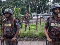 Security is tightened around the Bangabhaban premises as protests for the president's resignation continue in Dhaka, Bangladesh, on October...