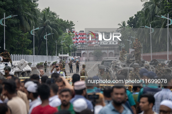 Security is tightened around the Bangabhaban premises as protests for the president's resignation continue in Dhaka, Bangladesh, on October...