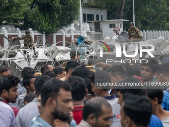 Security is tightened around the Bangabhaban premises as protests for the president's resignation continue in Dhaka, Bangladesh, on October...