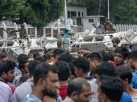 Security is tightened around the Bangabhaban premises as protests for the president's resignation continue in Dhaka, Bangladesh, on October...