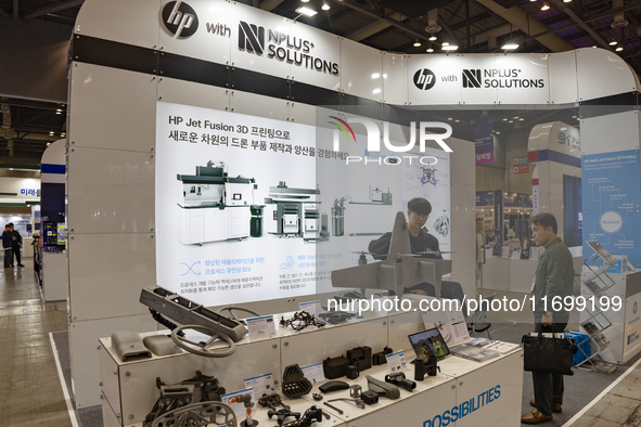 HP and NPLUS+ Solutions showcase their cutting-edge 3D printing technology, HP Jet Fusion, at 'RobotWorld 2024' in KINTEX, Goyang, South Kor...