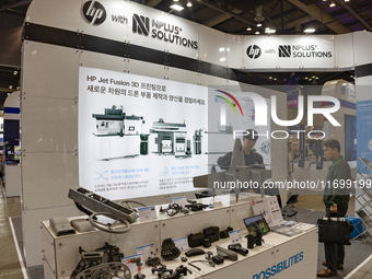 HP and NPLUS+ Solutions showcase their cutting-edge 3D printing technology, HP Jet Fusion, at 'RobotWorld 2024' in KINTEX, Goyang, South Kor...