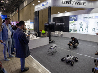 At the 'RobotWorld 2024' exhibition in KINTEX, Goyang, South Korea, on October 11, 2024, UNITREE showcases its high-performance quadruped ro...