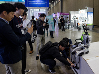 At the 'RobotWorld 2024' exhibition in KINTEX, Goyang, South Korea, on October 11, 2024, UNITREE showcases its high-performance quadruped ro...