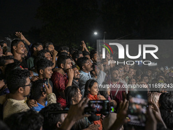 Dhaka University students hold a celebratory procession following the ban on Chhatra League as a terrorist organization in the Dhaka Univers...