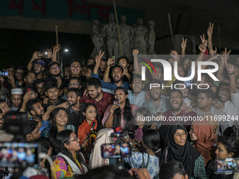 Dhaka University students hold a celebratory procession following the ban on Chhatra League as a terrorist organization in the Dhaka Univers...