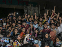 Dhaka University students hold a celebratory procession following the ban on Chhatra League as a terrorist organization in the Dhaka Univers...