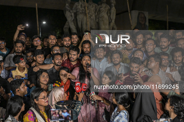 Dhaka University students hold a celebratory procession following the ban on Chhatra League as a terrorist organization in the Dhaka Univers...