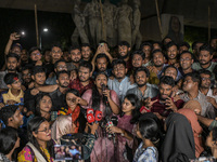 Dhaka University students hold a celebratory procession following the ban on Chhatra League as a terrorist organization in the Dhaka Univers...