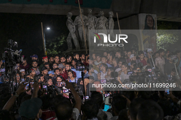 Dhaka University students hold a celebratory procession following the ban on Chhatra League as a terrorist organization in the Dhaka Univers...