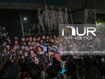 Dhaka University students hold a celebratory procession following the ban on Chhatra League as a terrorist organization in the Dhaka Univers...