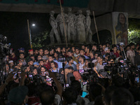 Dhaka University students hold a celebratory procession following the ban on Chhatra League as a terrorist organization in the Dhaka Univers...