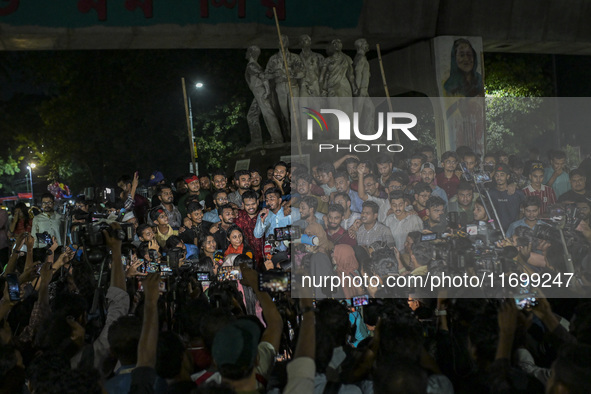 Dhaka University students hold a celebratory procession following the ban on Chhatra League as a terrorist organization in the Dhaka Univers...