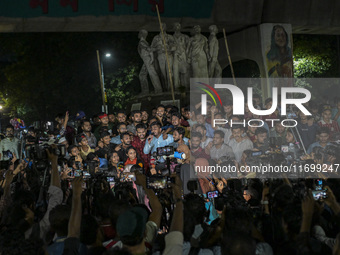 Dhaka University students hold a celebratory procession following the ban on Chhatra League as a terrorist organization in the Dhaka Univers...