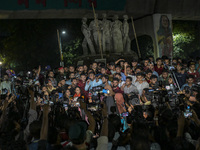 Dhaka University students hold a celebratory procession following the ban on Chhatra League as a terrorist organization in the Dhaka Univers...