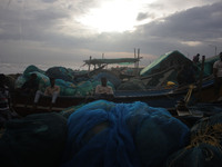 Fishermen And The Members Of Their Community Are See At The Bay Of Bengal Sea's Eastern Coast Chandrabhaga Beach At Konark , 65 Km Away From...