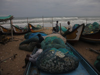 Fishermen And The Members Of Their Community Are See At The Bay Of Bengal Sea's Eastern Coast Chandrabhaga Beach At Konark , 65 Km Away From...