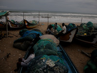 Fishermen And The Members Of Their Community Are See At The Bay Of Bengal Sea's Eastern Coast Chandrabhaga Beach At Konark , 65 Km Away From...