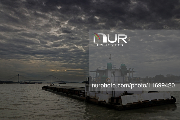 Dark clouds loom over the sky due to Cyclone Dana in India on October 23, 2024. The IMD predicts on Wednesday that the storm brings heavy ra...