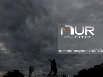 Dark clouds loom over the sky due to Cyclone Dana in India on October 23, 2024. The IMD predicts on Wednesday that the storm brings heavy ra...