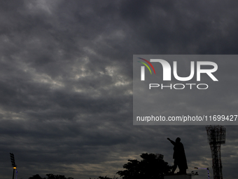 Dark clouds loom over the sky due to Cyclone Dana in India on October 23, 2024. The IMD predicts on Wednesday that the storm brings heavy ra...