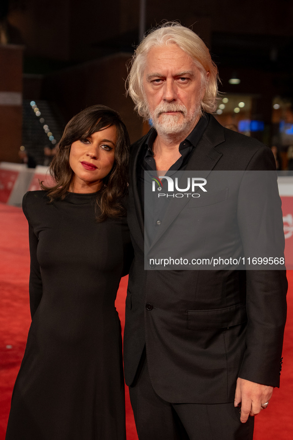 Tommaso Ragno and Lucia Re attend the ''L'Isola Degli Idealisti'' red carpet during the 19th Rome Film Festival at Auditorium Parco Della Mu...