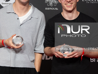 Tobias Schaefter, the climate story category winner, and Mathias Schweikert, from the climate story category, are seen on the red carpet of...