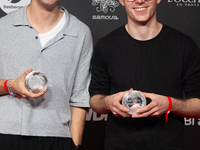 Tobias Schaefter, the climate story category winner, and Mathias Schweikert, from the climate story category, are seen on the red carpet of...