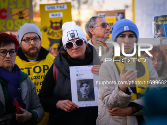 Protesters are seen outside city hall rallying against conditions in cat shelters in Warsaw, Poland on 23 October, 2024. Deaths of cats put...