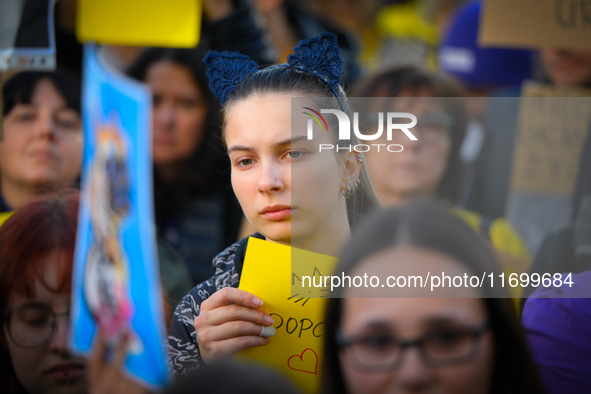 Protesters are seen outside city hall rallying against conditions in cat shelters in Warsaw, Poland on 23 October, 2024. Deaths of cats put...