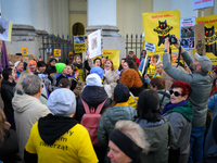 Protesters are seen outside city hall rallying against conditions in cat shelters in Warsaw, Poland on 23 October, 2024. Deaths of cats put...