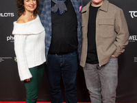 Hape Kerkeling, a German actor, Julius Weckauf, a German actor, and Isabel Varell, a German actress, are seen on the red carpet of the photo...