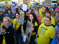 Protesters are seen outside city hall rallying against conditions in cat shelters in Warsaw, Poland on 23 October, 2024. Deaths of cats put...