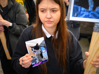 Protesters are seen outside city hall rallying against conditions in cat shelters in Warsaw, Poland on 23 October, 2024. Deaths of cats put...