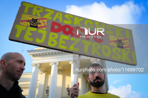 Protesters are seen outside city hall rallying against conditions in cat shelters in Warsaw, Poland on 23 October, 2024. Deaths of cats put...