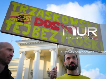 Protesters are seen outside city hall rallying against conditions in cat shelters in Warsaw, Poland on 23 October, 2024. Deaths of cats put...