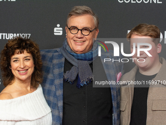 Hape Kerkeling, a German actor, Julius Weckauf, a German actor, and Isabel Varell, a German actress, are seen on the red carpet of the photo...