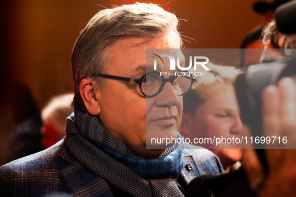 Hape Kerkeling, a German actor and writer, is seen on the red carpet of the photocall for ''Total Normal - Hape Kerkeling'' at Film Palast i...