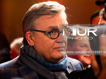 Hape Kerkeling, a German actor and writer, is seen on the red carpet of the photocall for ''Total Normal - Hape Kerkeling'' at Film Palast i...