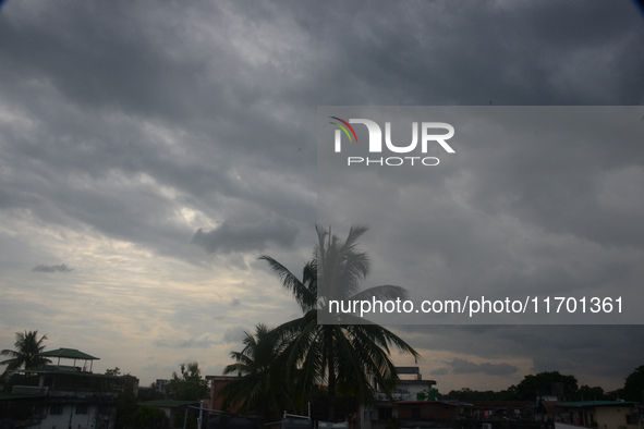 Dark rain clouds are seen in the sky in Siliguri, India, on October 24, 2024. Cyclone Dana is likely to hit the coasts of India's West Benga...