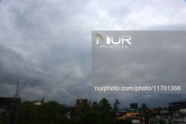 Dark rain clouds are seen in the sky in Siliguri, India, on October 24, 2024. Cyclone Dana is likely to hit the coasts of India's West Benga...