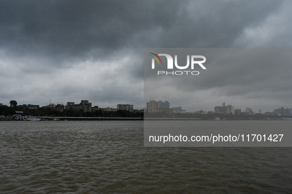 Storm clouds are seen over Kolkata, India, on October 24, 2024, as Severe Cyclonic Storm Dana starts its landfall process. The Regional Mete...